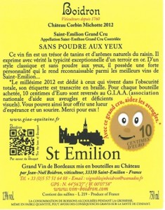 Etiquette dos Grand Cru Château Corbin Michotte 2012